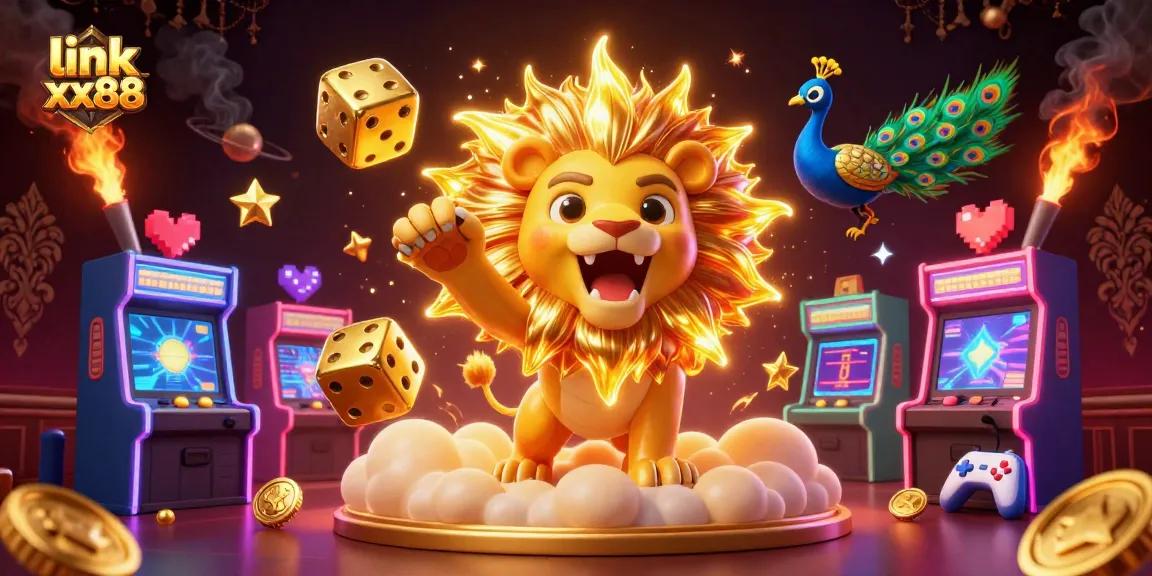 Experience the thrill of gaming with link xx88, featuring a roaring sun lion and golden casino elements.