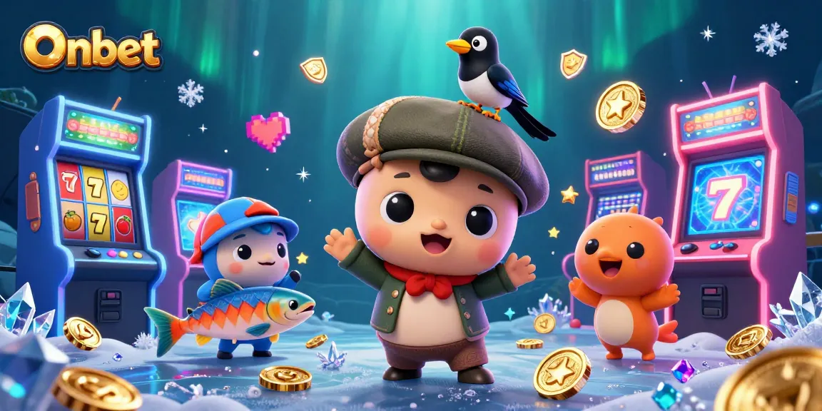 Engage with Onbet's exciting gaming universe featuring vibrant characters, slot machines, and thrilling action.
