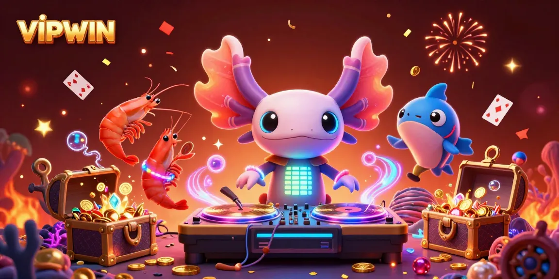 Join the excitement of VIPWIN with a neon-colored underwater party featuring a DJ and vibrant sea creatures!