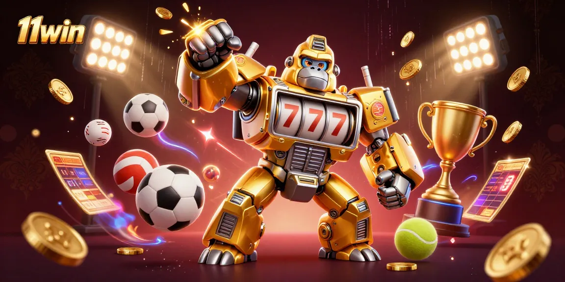 Experience thrilling wins with the 11WIN golden gorilla mech amidst vibrant sports action.