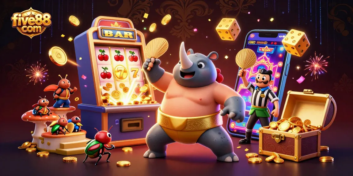 Experience the thrill at five88 com with a grand jackpot explosion from a massive slot machine amidst vibrant casino elements.