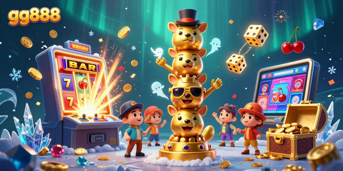 Spin and win with gg888 at a vibrant casino scene featuring a golden totem pole and exploding jackpots.