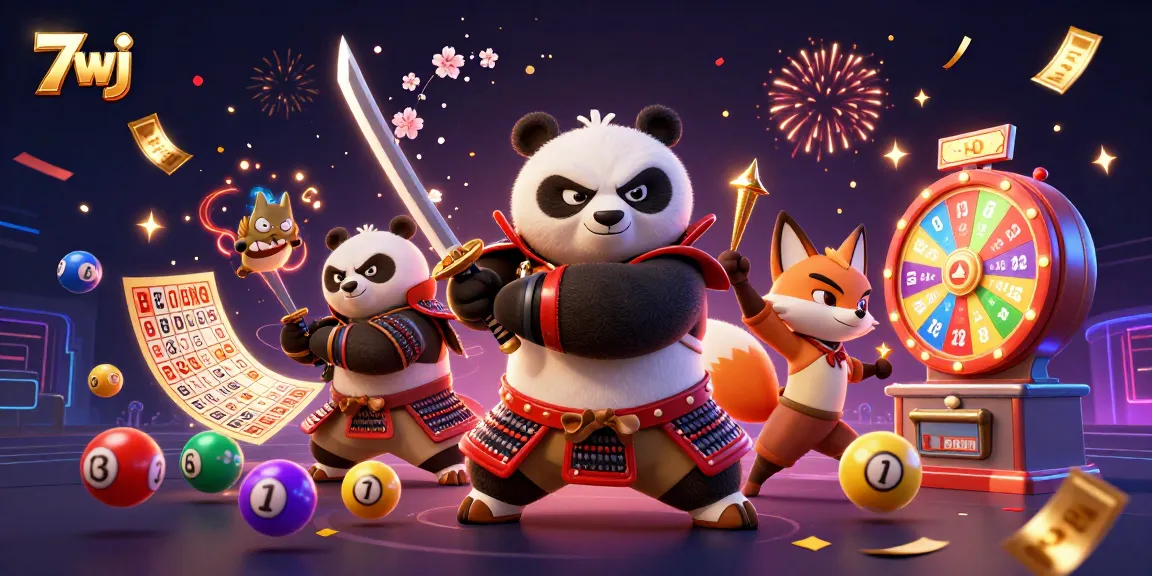 Engage with 7wj's lively 3D samurai panda scene featuring lottery excitement and vibrant gaming elements.