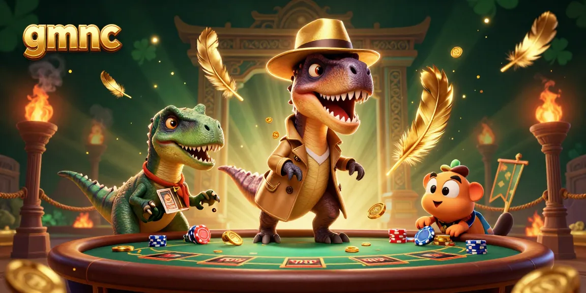 Experience the thrilling excitement of gmnc with an inconspicuous velociraptor card counter and a pit boss at a dynamic blackjack table.