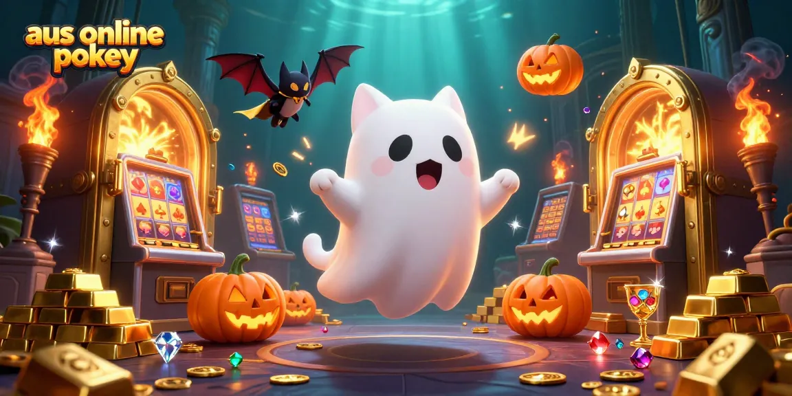 Experience thrilling aus online pokies action with vibrant, spooky characters in a haunted mansion.