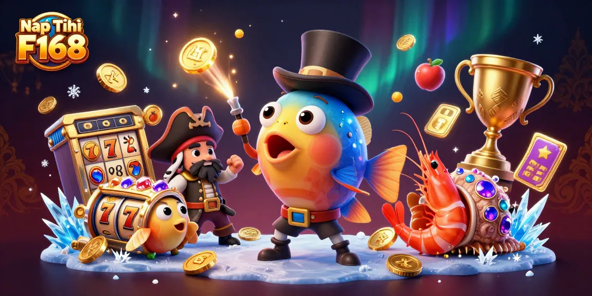 Nạp Tiền F168 transaction with glowing coins, anglerfish, and vibrant casino elements.