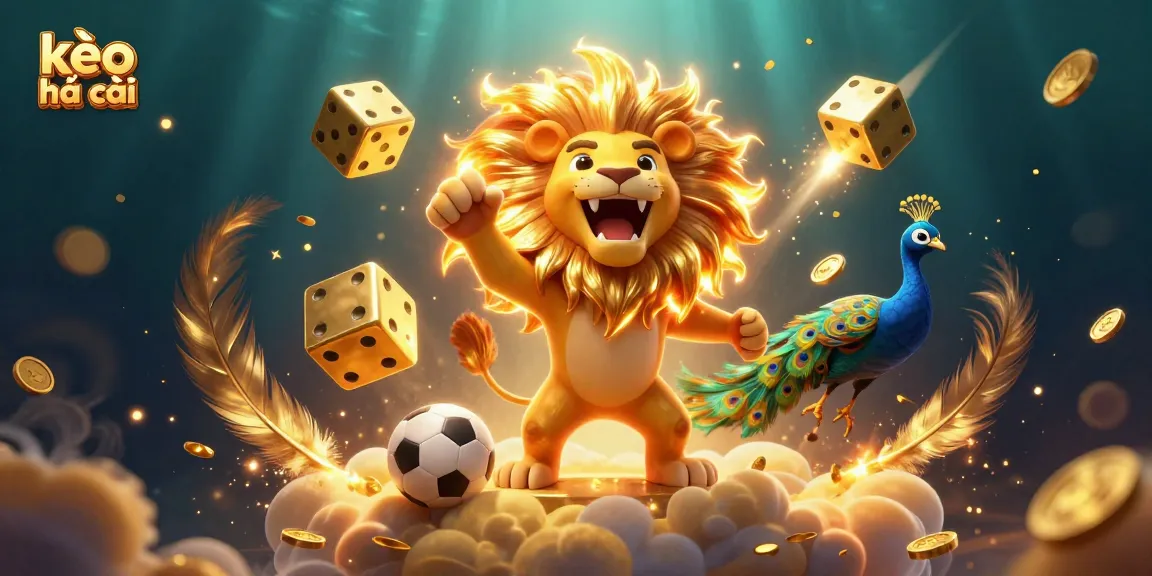 Place bets with kèo nhà cái and engage with thrilling sports betting action featuring a lion and dice.