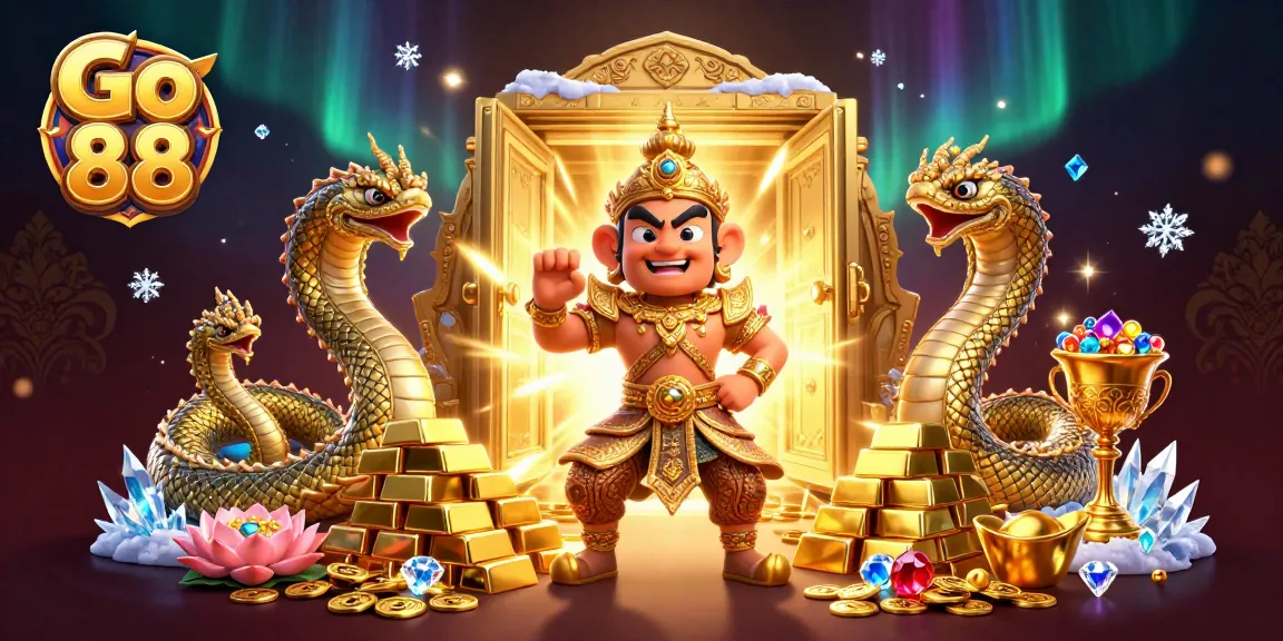 Go 88 showcases a vibrant casino scene with a temple guardian and treasures.
