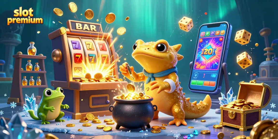 Experience the thrill of slot premium as golden coins explode from a massive slot machine!